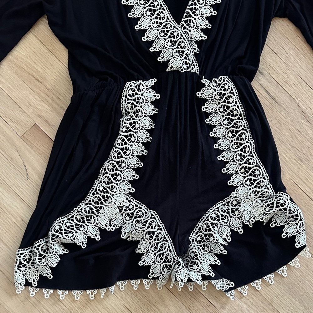 Black Romper with White Lace Trim - Size Large - Picture 4 of 8